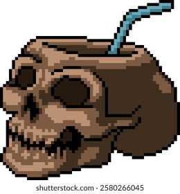 pixel art of skull head cup isolated background