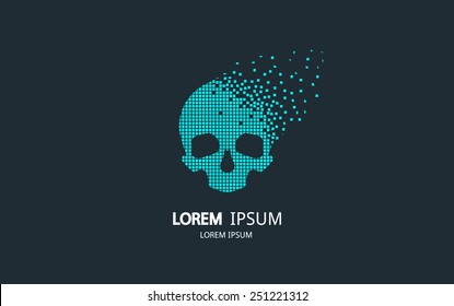 Pixel art skull logo. Vector logotype design.