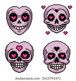 pixel art of skull mask in love