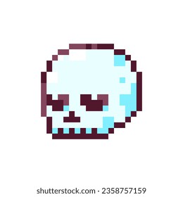 Pixel Art Skull. Retro 8bit Style Halloween Decor Spooky Skeleton Illustration. Ideal for Sticker, Retro Decorative Video Game Element, Game Asset, Emoji, Avatar or Cute Geek Patch.	