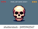 Pixel Art Skull Video Game Asset Vector Isolated Background 2D Sprite Sheet Character Design Retro Vintage