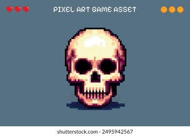 Video Pixel Art Skull - Game Asset Vector Fondo aislado 2D Sprite Sheet Diseño de personajes Retro Antiguas