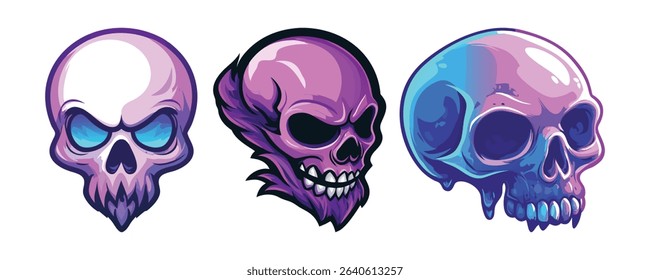 Pixel Art Skulls Purple Blue and White Skull Graphics