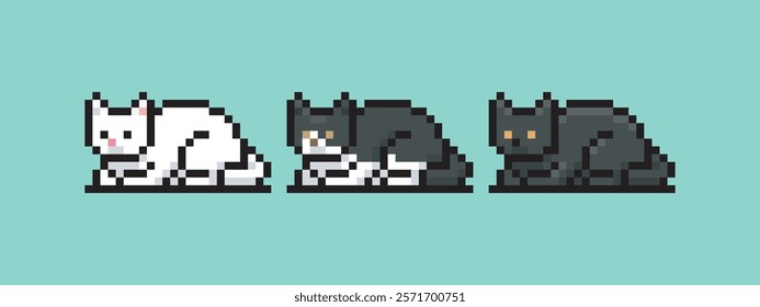 Pixel art sleeping cat, this can be used for stickers, game assets, game icons, or printed on t-shirts.