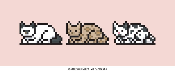 Pixel art sleeping cat, this can be used for stickers, game assets, game icons, or printed on t-shirts.