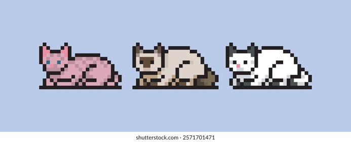 Pixel art sleeping cat, this can be used for stickers, game assets, game icons, or printed on t-shirts.