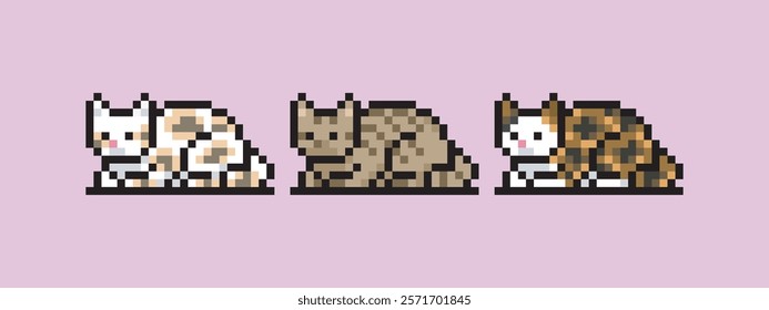 Pixel art sleeping cat, this can be used for stickers, game assets, game icons, or printed on t-shirts.