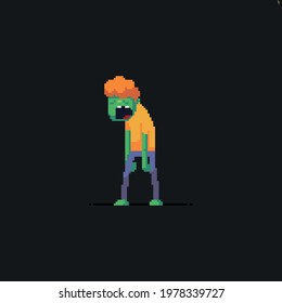 Pixel art sleeping male zombie character with open mouth