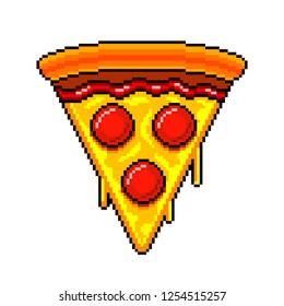 Pixel art slice of pizza detailed illustration isolated vector