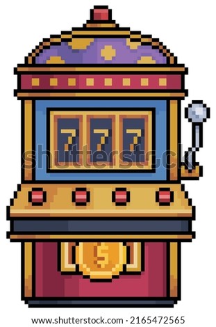 Pixel art slot machine, casino and betting machine vector icon for 8bit game on white background

