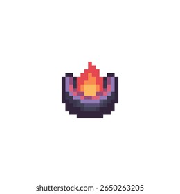 Pixel arte de uma pequena chama animada em uma tigela, fogueira, tocha, efeitos de iluminação em RPG ou ambientes de calabouço.