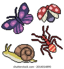 pixel art of small garden bugs