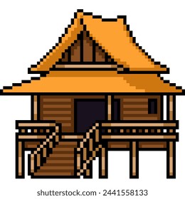 Pixel-Art der kleinen thailändischen Hütte isoliert Hintergrund