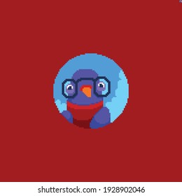 Pixel art smart looking bird in glasses
