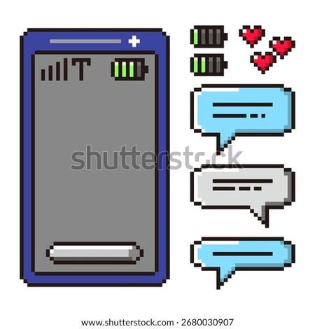 Pixel Art Smartphone App Screen and Communication Elements