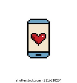 pixel art  smartphone and heart vector  icon smart phone pixel element for 8 bit game