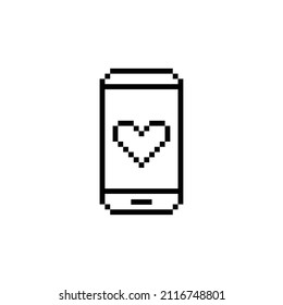 pixel art  smartphone and heart vector  icon smart phone pixel element for 8 bit game
