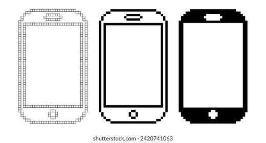 pixel art smartphone icon set isolated on white background