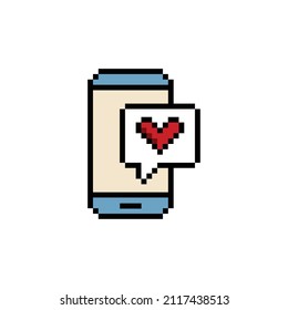 pixel art  smartphone and love message vector  icon pixel element for 8 bit game