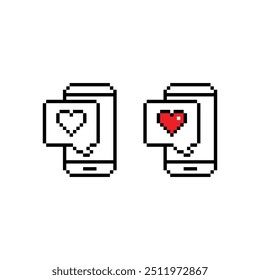 pixel art smartphone and love message vector icon pixel element for 8 bit game