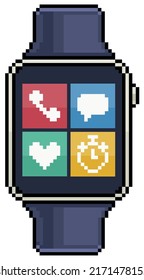 Pixel art smartwatch with apps menu vector icon for 8bit game on white background
