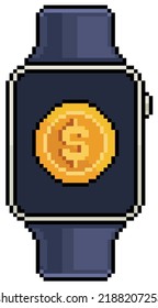 Pixel art Smartwatch with coin icon vector icon for 8bit game on white background
