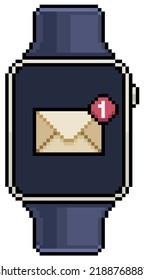 Pixel art smartwatch with email notification icon vector icon for 8bit game on white background

