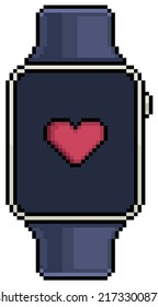 Pixel art smartwatch with heart icon
vector icon for 8bit game on white background