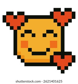 Pixel arte smiley rosto com corações emoji isolado no fundo branco