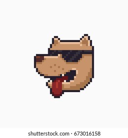 Pixel art smiling dog head in sunglasses