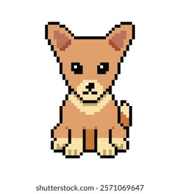 Pixel art smiling dog vector in retro style for design.