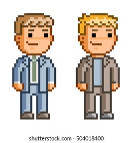Pixel art smiling people. Business people and office employees.