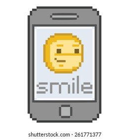 Pixel art smiling smartphone