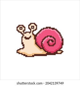 Pixel art of smiling snail character on white background