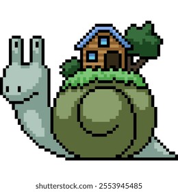 pixel art of snail house fantasy isolated background