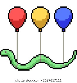 pixel art of snake flying with balloon isolated background