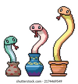 Pixel Art Of Snake In Pot