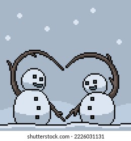 pixel art of snow doll couple