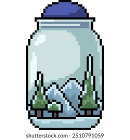 pixel art of snow terrarium jar isolated background
