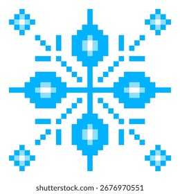 Copo de nieve del arte del pixel. 8 bit chispa. Decoración de Navidad de invierno en estilo retro de los años 90. Ilustración vectorial aislada.