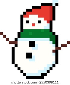 Pixel Art Snowman Vector Illustration