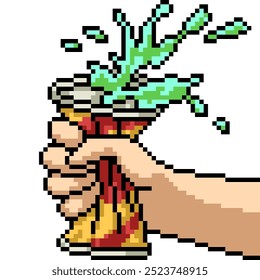 pixel art of soda can squeeze isolated background
