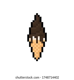 Pixel art soft cream with chocolate dip icon design.
