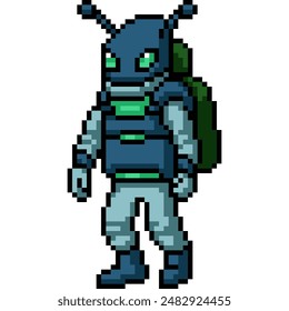 pixel art of space alien astronaut isolated background