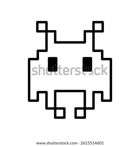 Pixel Art Space Invader Character Illustration in Black and White
