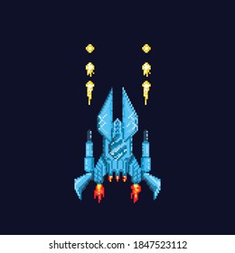 Pixel Art Spaceship. Shooting Spaceship