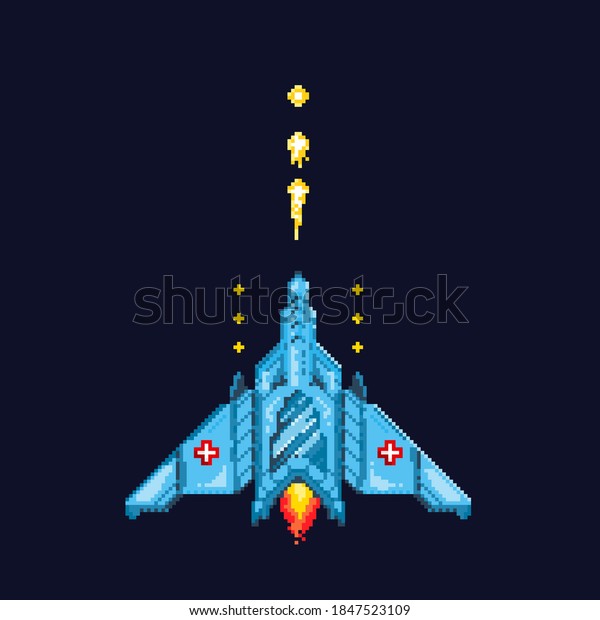 Pixel Art Spaceship Shooting Spaceship: เวกเตอร์สต็อก (ปลอดค่าลิขสิทธิ์ ...