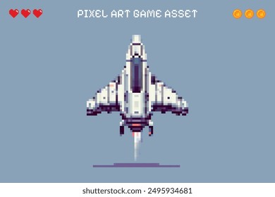 Pixel art spaceship video game asset 8 bit style vector isolated star space sci-fi