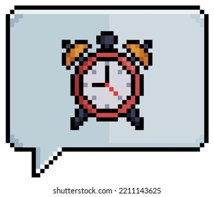 Pixel art speech bubble with alarm clock icon vector icon for 8bit game on white background