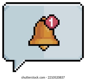 Pixel art speech bubble with bell and notification icon vector icon for 8bit game on white background